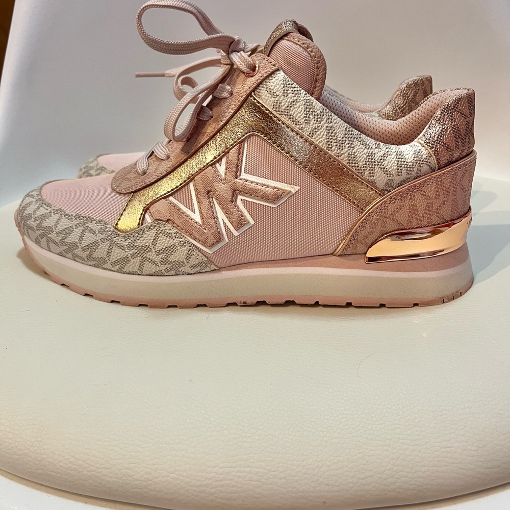 Michael Kors Pink and Gold Sneakers with Metallic Accents